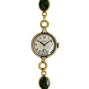 Waltham Premier Ladies Vintage 1960's Gold Filled 12k Gold Filled Jade Bracelet